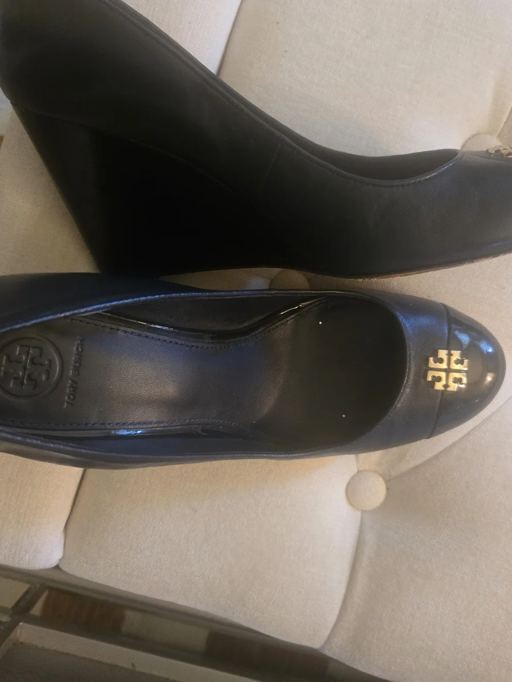 Tory Burch Black Leather Bump with Gold Logo Medallion